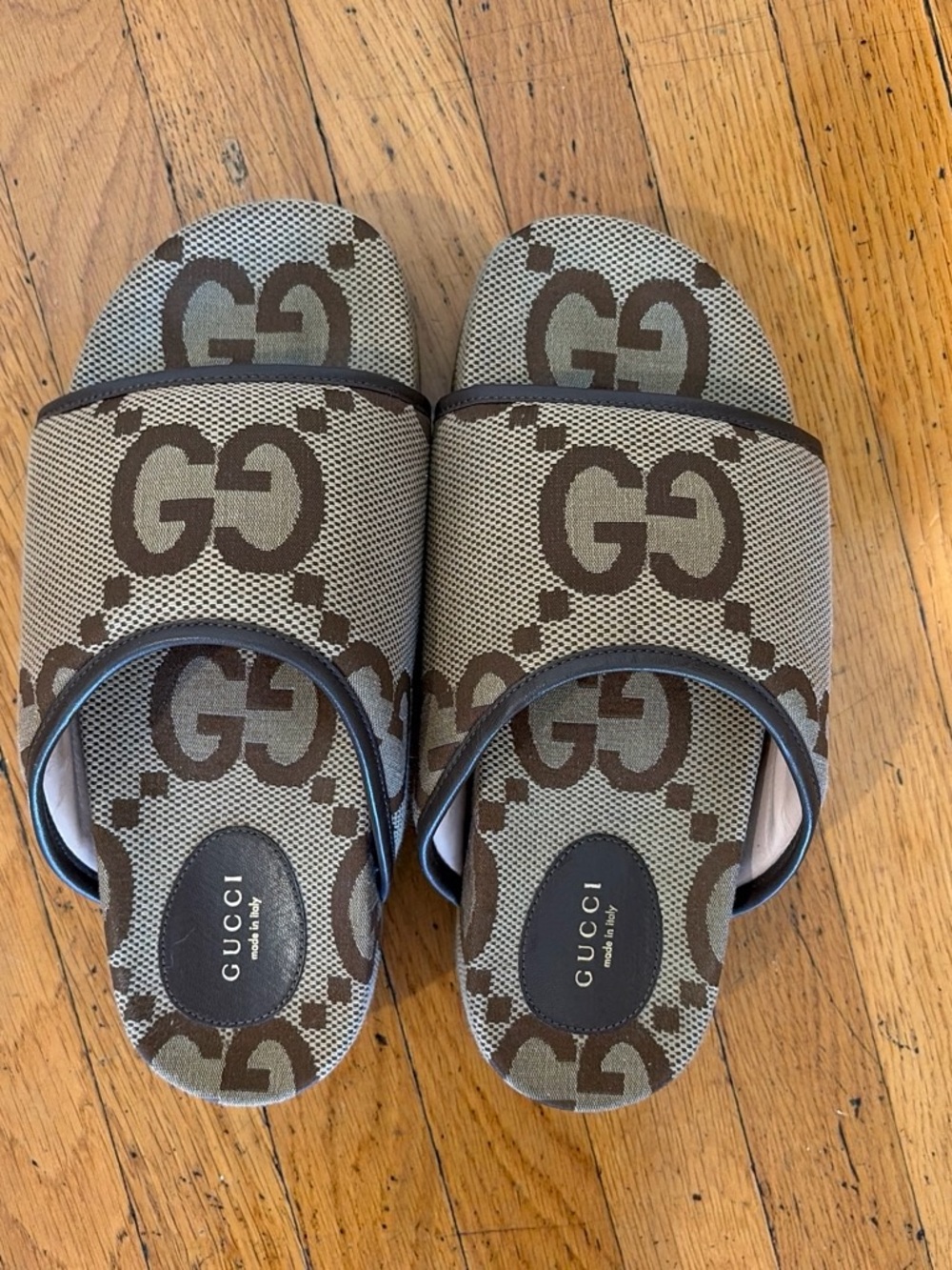 Gucci Brown & Beige GG Monogram Slide Sandals